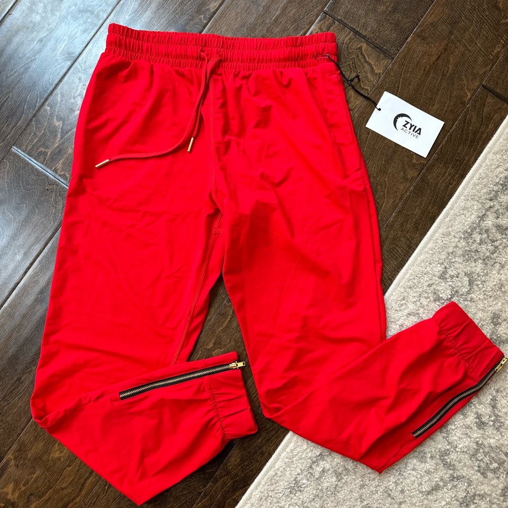 Red Everywhere Zipper Joggers, Size XS